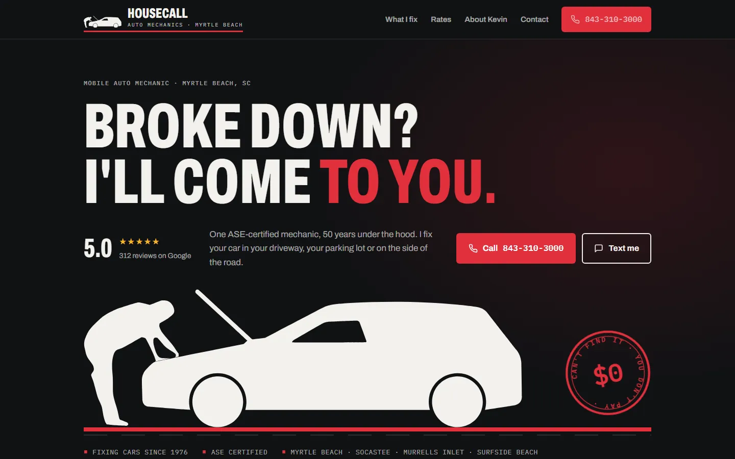 Housecall Auto Mechanics website on a desktop